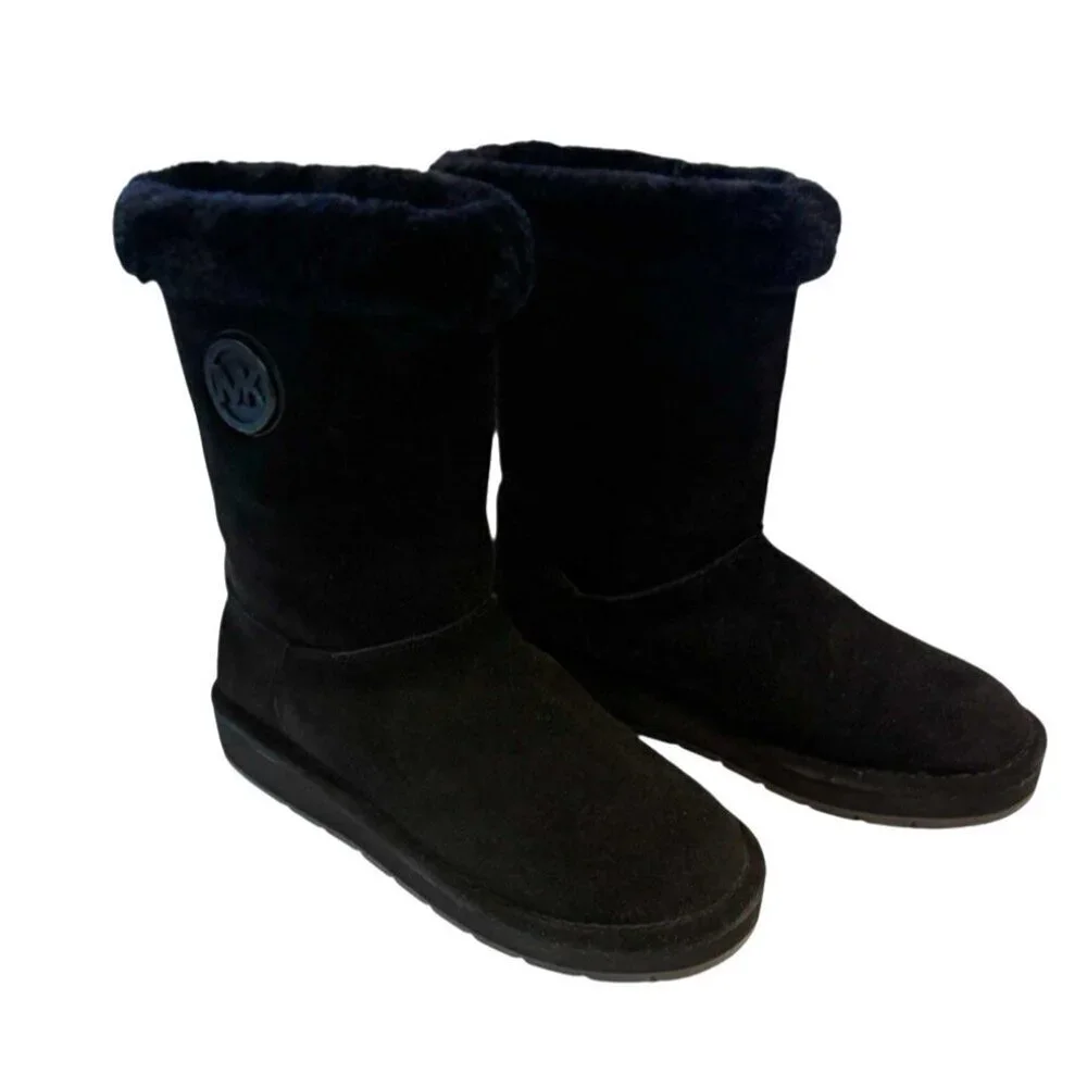 Michael Michael Kors Suede Leather Shearling Sheepskin Fur Black Boots US Size 6